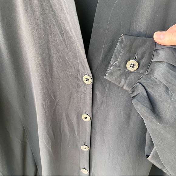 BLACK SILK BUTTON DOWN VINTAGE TUNIC TOP SIZE 20 2X DESIGNER JACQUELINE FERRAR - Picture 4 of 7